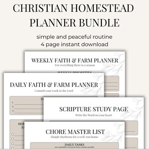 Christian Homestead Planner Bundle, Faith & Farm Printable Planner, Daily Weekly Planner + Scripture Study + Chore List, Homemaking System