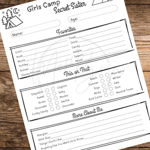 LDS Girls Camp Secret Sister Questionnaire