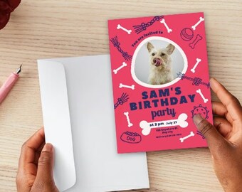 Personalized Dog Birthday Invitation Template, Printable Playful Dog Birthday Party Invitation, Editable Dog Birthday Invitation