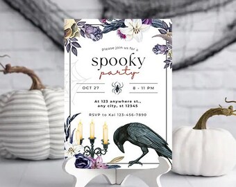 Gothic Halloween Spooky Party Invitation Template and Digital E-vite Template, Goblincore, Cottagecore, Gothic, October Party, Halloween