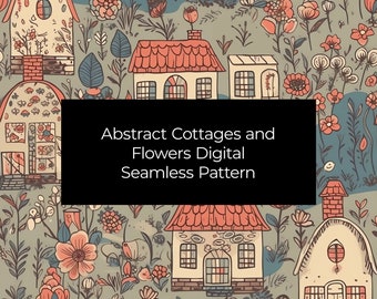 Cottage and Flowers in the Countryside Seamless Digital Pattern Download