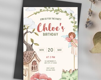 Fairy Land Watercolor Invitation Template and Digital E-vite Template | Birthday, Baby Shower, Gender Reveal, 1st Birthday, Whimsical