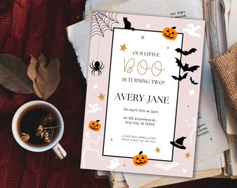 Halloween Our Boo Is Turning Two Invitation Template and Digital E-vite Template, Whimsical Birthday, Halloween Party Invite