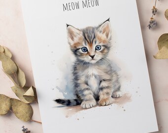 Watercolor kitten digital print | Print for frames, paper products, shirts | Office | Baby Nursery | Wall Decor | Digital Printable | Kids