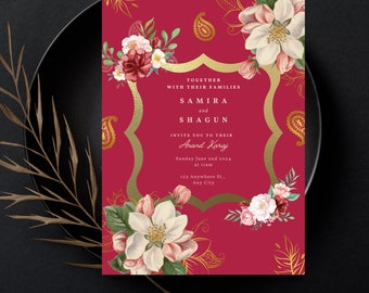 Anand Karaj Canva Template | Indian Wedding DIY Template, Printable Invitation Template, Sikh Wedding Invitation Canva Template