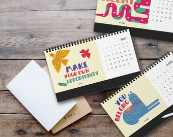 It All Begins Here - Inspirational Desktop Calendar 2024, words of affirmation, positive messages, Abstract Monthly Calendar, home office