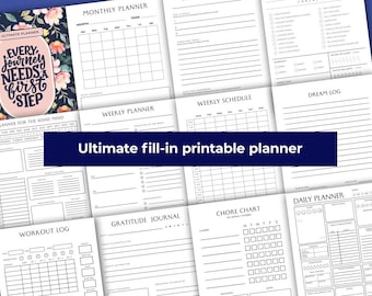 Printable productivity planner | Digital Download | ADHD Planner | Month, Daily, Weekly Planner, Gratitude Journal, All-in-one Planner