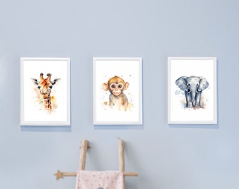 Nursery printables | Neutral nursery decor | Cute nursery wall art - Nursery bundle | Printable nursery art - Set of 3 animal posters - baby