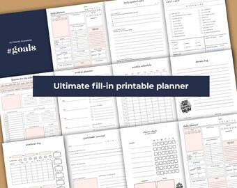 Printable productivity planner, Digital Download, ADHD Planner, Month, Daily, Weekly Planner, Gratitude Journal, All-in-one Planner, #goals
