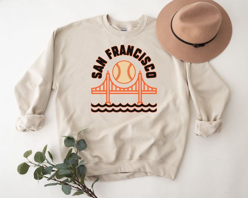 SF Baseball Sweater San Francisco Crewneck Golden Gate Bridge Hoodie Vintage T-Shirt Retro Throwback Fan Shirt Unisex Cute Gift For Her Sand