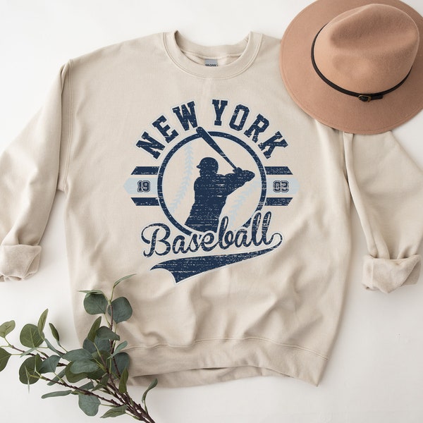 NY Baseball Sweatshirt vintage New York Crewneck Distressed Women Unisex Retro Shirt Throwback Aesthetic Hoodie NYC Gift For Fan Apparel