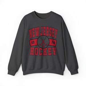 Vintage New Jersey Hockey Sweatshirt Distressed Crewneck Throwback T-Shirt Retro Hoodie Illinois Gift For Fan Game Day Apparel For Him Dark Heather