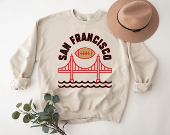 Retro San Francisco Football Sweatshirt Vintage SF Crewneck Throwback Hoodie Golden Gate Sweater Cute Game Day T-shirt Fan Gift For Her