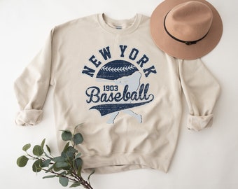 NY Baseball Sweatshirt Vintage New York Crewneck Distressed Women Unisex Retro Shirt Throwback Aesthetic Hoodie NYC Gift For Fan Apparel