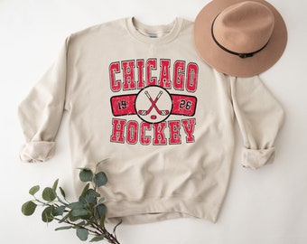 Retro Chicago Blackhawk Sweatshirt Distressed Crewneck Throwback T-Shirt Vintage Hoodie Illinois Gift For Ice Hockey Fan Game Day Apparel