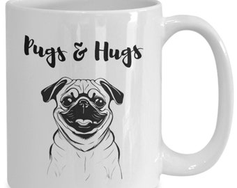 Pug Coffee Mug, Cute Pug Mug, Pug Mom Gift Ideas, Pug Mom Coffee Mug, Pug Mug for Wife, Gifts Pug Lovers, Pug Coffee Mug 20 oz, Pugs & Hugs