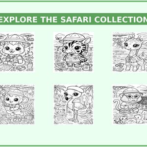 20 Cute Safari Animals Digital Coloring Pages Kawaii Style | Digital Coloring Book | Stress Relief | Printable Coloring Book Pages