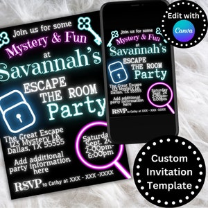 Escape Room Birthday Invitation, Customizable Invite, Editable, Printable, Escape Room Party, Kids Escape Room, Detective Invitation