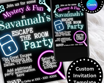 Escape Room Birthday Invitation, Customizable Invite, Editable, Printable, Escape Room Party, Kids Escape Room, Detective Invitation