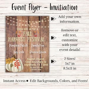 EDITABLE Fall Event Flyer, Fall Harvest Festival Invite, Vendor Flyer, Custom Fall Market Flyer, DIY Template, Marketing