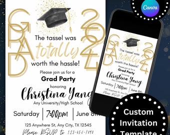 Invitación a la fiesta de graduación, plantilla de invitación digital, graduación para él o ella, promoción de 2024, invitación de anuncio de graduación
