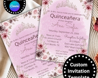 Editable Quinceanera Invite, XV Invitation, Quinceanera, 15th Birthday, Digital, Mis Quince, Printable Quince Invites, Quinceanera Party