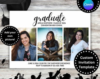 Graduation Party Invitation With Picture, Digital Invite Template, Graduation for Him or Her, Class of 2024, Graduation Announcement Invite