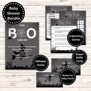 Halloween Baby Shower Invitation, Editable, Printable Halloween Theme Baby Shower, Baby Shower Evite, Baby Shower Games, Diaper Raffle Cards