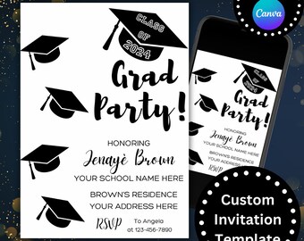 Graduation Party Invitation, Digital Invite Template, Graduation for Him or Her, Class of 2024, Graduation Announcement Invitation