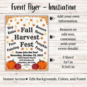 EDITABLE Fall Event Flyer, Fall Harvest Festival Invite, Vendor Flyer, Custom Fall Market Flyer, DIY Template, Marketing