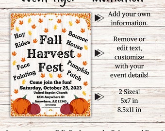 EDITABLE Fall Event Flyer, Fall Harvest Festival Invite, Vendor Flyer, Custom Fall Market Flyer, DIY Template, Marketing