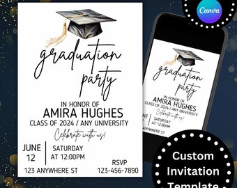 Graduation Party Invitation, Digital Invite Template, Graduation for Him or Her, Class of 2024, Graduation Announcement Invitation
