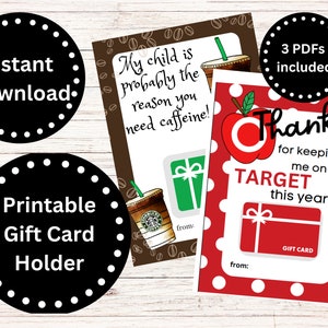 PRINTABLE Gift Card Holder, Teacher Appreciation, Target Gift Card Holder, Starbucks Gift Card Holder, Teacher Gift, Teacher Birthday, Funny