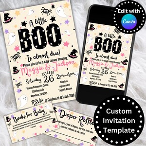 Editable Halloween Baby Shower Invitation, A Little Boo is Almost Due, Girl Baby Shower, Halloween Shower, Fall Baby Shower, Spooky Invite