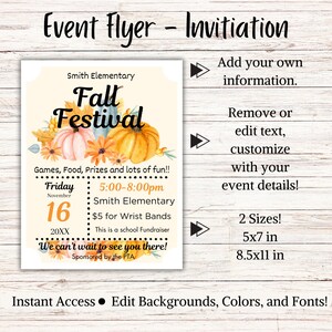 EDITABLE Fall School Event Flyer, Fall Festival Flyer, PTA Fall Market Flyer, DIY Template, Marketing, Elementary School Fall Festival