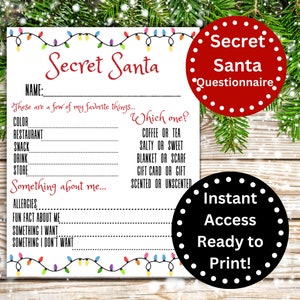 Geheimnis Santa Fragebogen druckbare, geheime Santa Überblick, Weihnachtswunschliste, Weihnachtsliste Digital Download, Geheimnis Santa Form, für die Arbeit