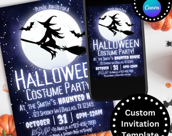 EDITABLE Halloween Party Invitation, Neon Halloween Invitation, Digital Halloween Invitation Template, Halloween Costume Party Invitation