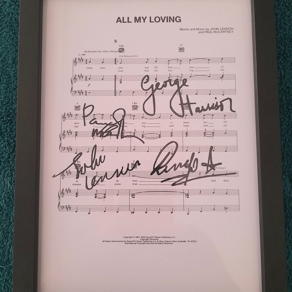 valentines... All my loving,the beatles,signed A4 sheet music,