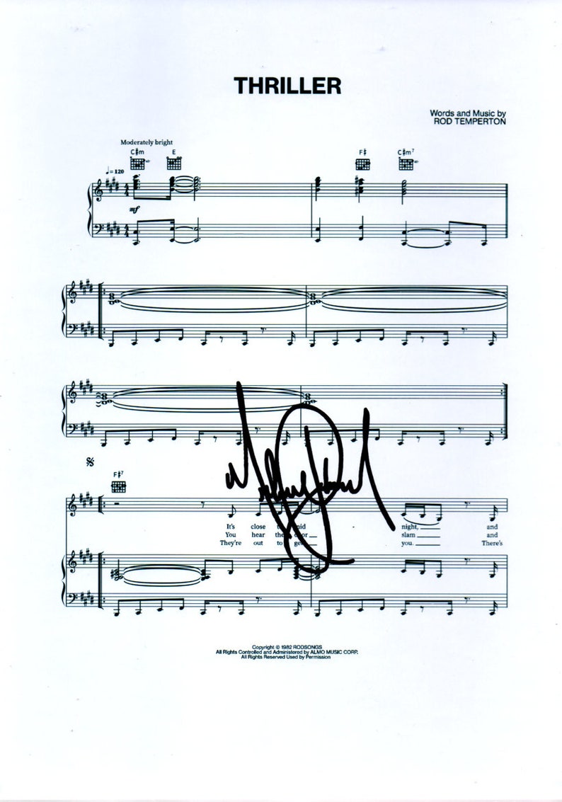 Thriller, Michael Jackson, Signed A4 Sheet Music - Etsy