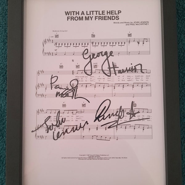 With a little help from my friends, the beatles,signed A4 sheet music,