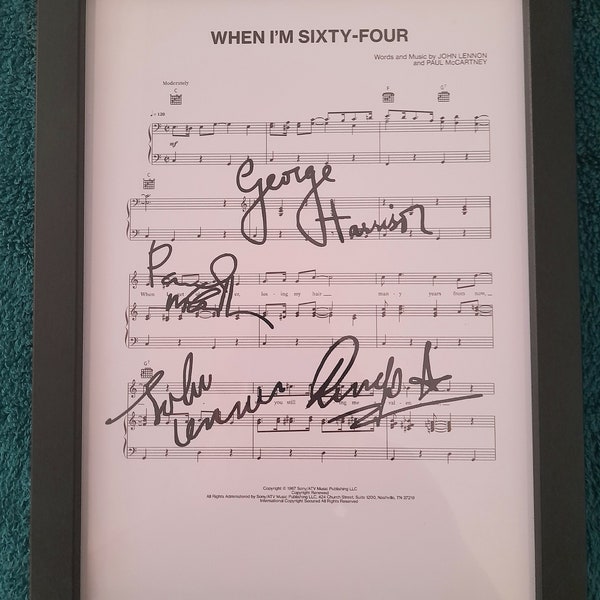 When i,m  sixty - four, the beatles, signed A4 sheet music,