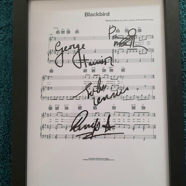 Blackbird, The Beatles, signed A4 sheet music