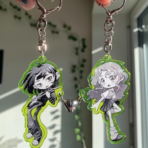 Green Yuri Magnet Couple Mitsuaya Keychains: 2 Part Detachable Pair, Double Sided Color and B/W