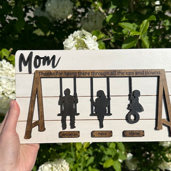 Family Swing Set Sign, Thank You for the Ups and Downs, Mother’s Day Plaque, Personalized Family Sign, Gift for Mom, Grandma, Dad, Grandpa