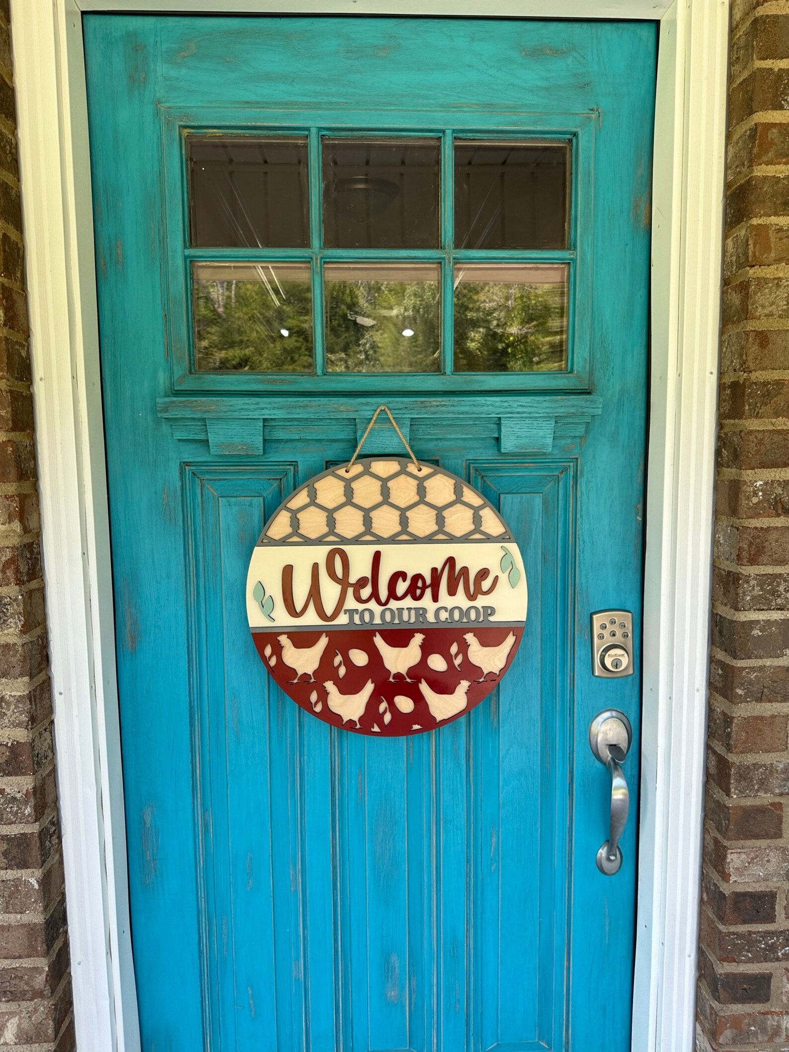 to Our Coop Sign, Chicken Farmhouse Décor, Layered Wood Door