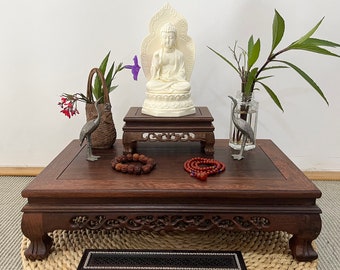 Mesa de meditación Mesa Altar tallado a mano madera maciza Altar de oración budista tibetano