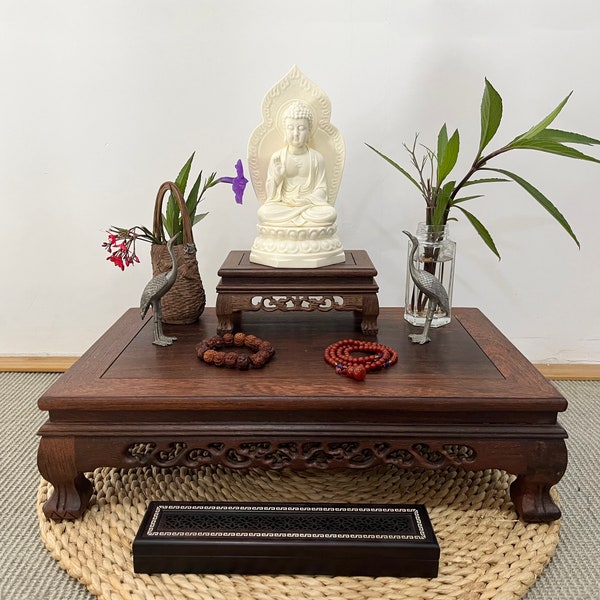 Meditationstisch Tischplatte Altar handgeschnitzt aus massivem Holz tibetisch-buddhistischer Gebetsaltar