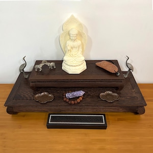 Large Spiritual Meditation Set Shelf Wood, Yoga Namaste, Multi Leve Crystal Display Shelf