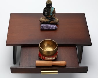 Handmade Buddhist meditation altar,Meditation table,Yoga Namaste, alter tables, crystal shelf,Prayer table,Zen Puja table.