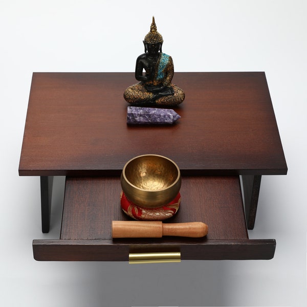 Handmade Buddhist meditation altar,Meditation table,Yoga Namaste, alter tables, crystal shelf,Prayer table,Zen Puja table.